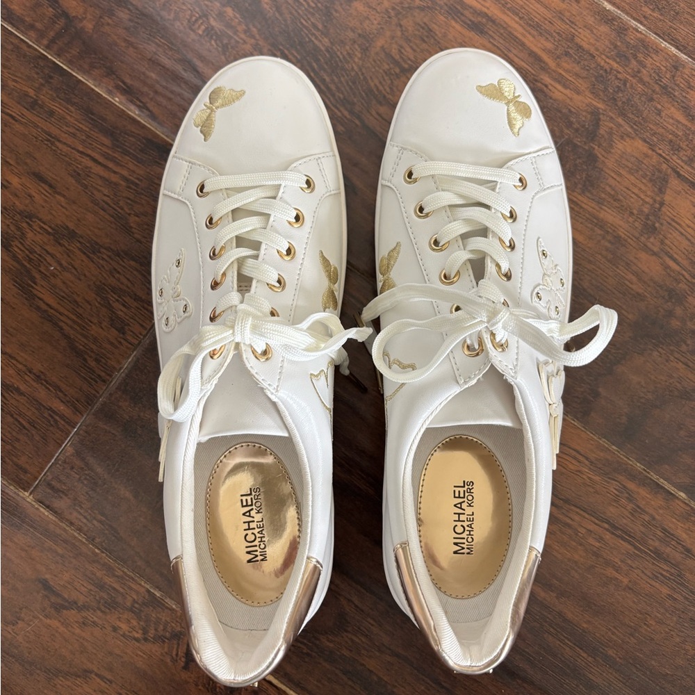 Michael Kors Butterfly White and Gold Sneakers - Picture 3 of 5